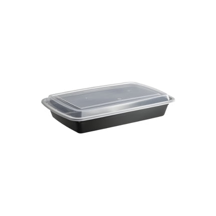58 Oz Black Rectangular Microwavable Container with Clear Lid - 150/Case