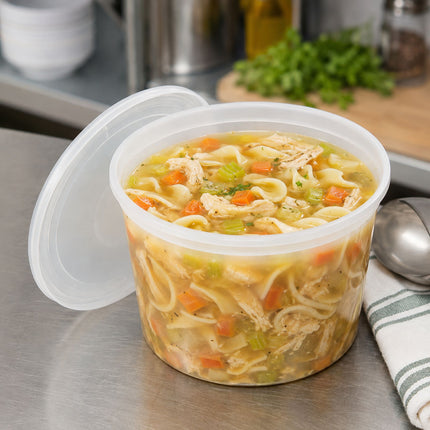64 oz. Heavy-Duty Microwavable Translucent Plastic Deli Soup Containers with Lids - 120/Case