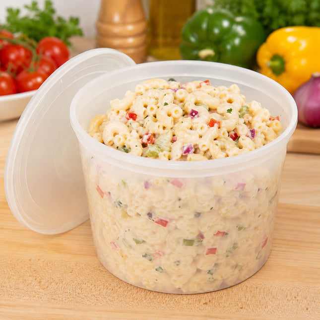 64 oz. Heavy-Duty Microwavable Translucent Plastic Deli Soup Containers with Lids - 120/Case