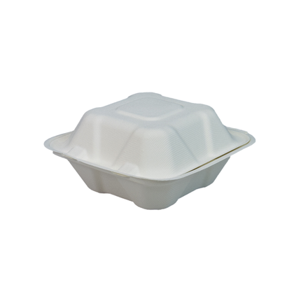 Bagasse Clamshell Take-out Container 6" x 6" x 3" - 1 Compartment 500/Case