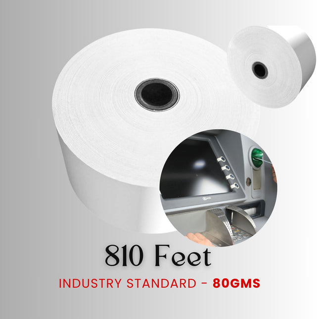 3 1/8" x 810' 80 GSM ATM Thermal Paper Roll – White (8/Case)
