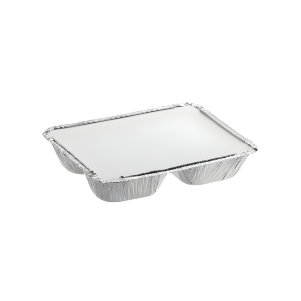 8 1/2" x 6 3/8" 3-Compartment Aluminum Foil Tray - 250/Case