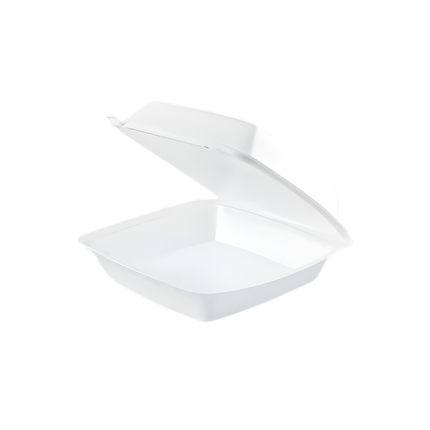 Dart 85HT1R White Foam Hinged Lid Container 8 3/8" x 7 7/8" x 3 1/4" - 1 Compartment – 200/Case