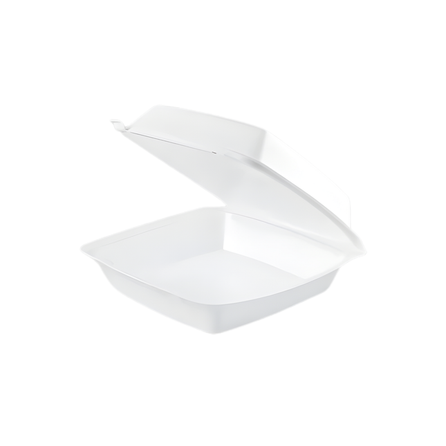 Dart 85HT1R White Foam Hinged Lid Container 8 3/8" x 7 7/8" x 3 1/4" - 1 Compartment – 200/Case