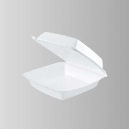 Dart 85HT1R White Foam Hinged Lid Container 8 3/8" x 7 7/8" x 3 1/4" - 1 Compartment – 200/Case