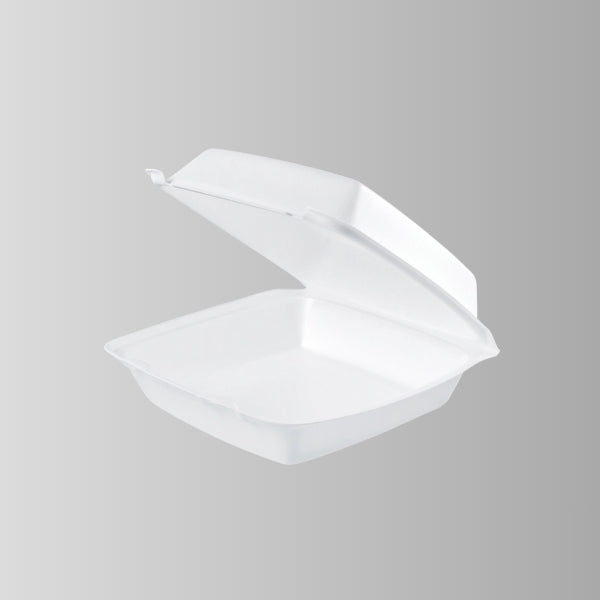 Dart 85HT1R White Foam Hinged Lid Container 8 3/8" x 7 7/8" x 3 1/4" - 1 Compartment – 200/Case