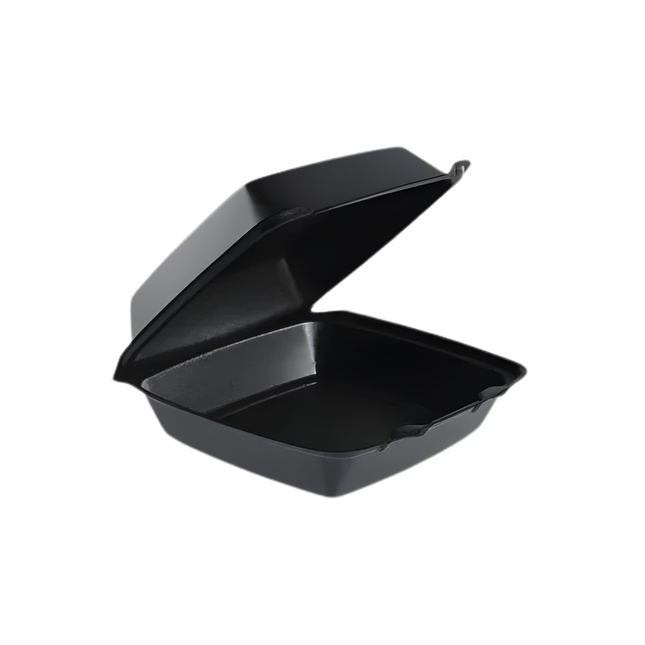 Dart 85HTB1R Black Foam Hinged Lid Container 8 3/8" x 7 7/8" x 3 1/4" - 1 Compartment – 200/Case