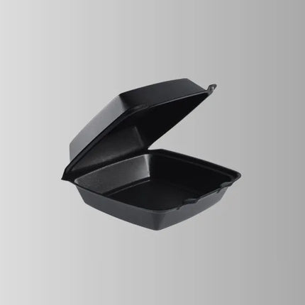 Dart 85HTB1R Black Foam Hinged Lid Container 8 3/8" x 7 7/8" x 3 1/4" - 1 Compartment – 200/Case