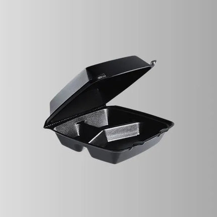 Dart 85HT3BR Black Foam Hinged Lid Container 9" x 9" x 3" - 3 Compartment – 200/Case