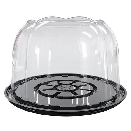 8" Black Round Plastic Cake Container with Clear Dome Lid – 2-3 Layer, 50/Case