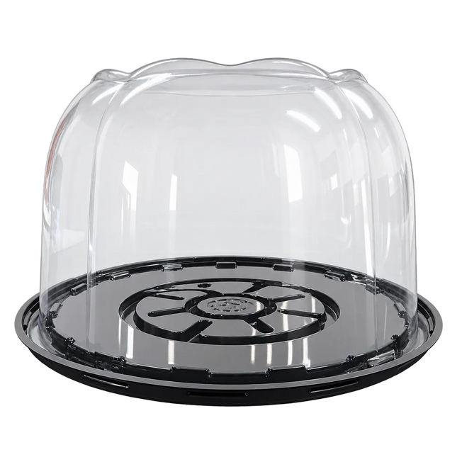 8" Black Round Plastic Cake Container with Clear Dome Lid – 2-3 Layer, 50/Case