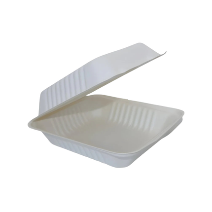 Bagasse Clamshell Take-out Container 8" x 8" x 3" - 1 Compartment 200/Case