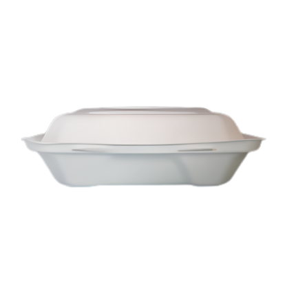 Bagasse Clamshell Take-out Container 8" x 8" x 3" - 3 Compartment 200/Case