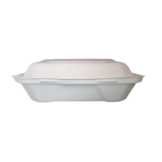 Bagasse Clamshell Take-out Container 8" x 8" x 3" - 3 Compartment 200/Case