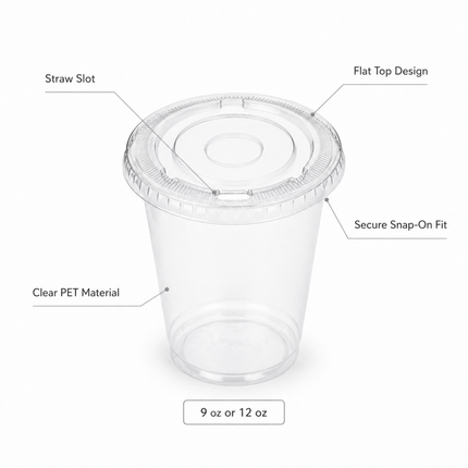 Rise Up 9/12 oz Clear PET Flat Lid with Straw Slot - 1000/Case