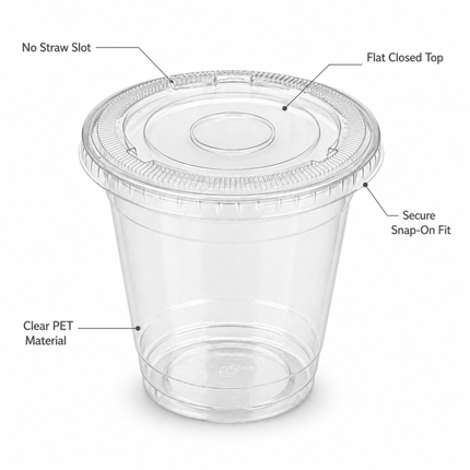 Rise Up 9/12 oz Clear PET Flat Lid without Straw Slot - 1000/Case