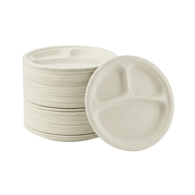 Compostable Bagasse Plate 9" - 3 Compartment 500/Case