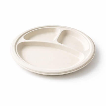 Compostable Bagasse Plate 9" - 3 Compartment 500/Case
