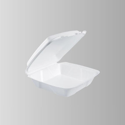 Dart 90HT1R White Foam Hinged Lid Container 9" x 9" x 3" - 1 Compartment – 200/Case