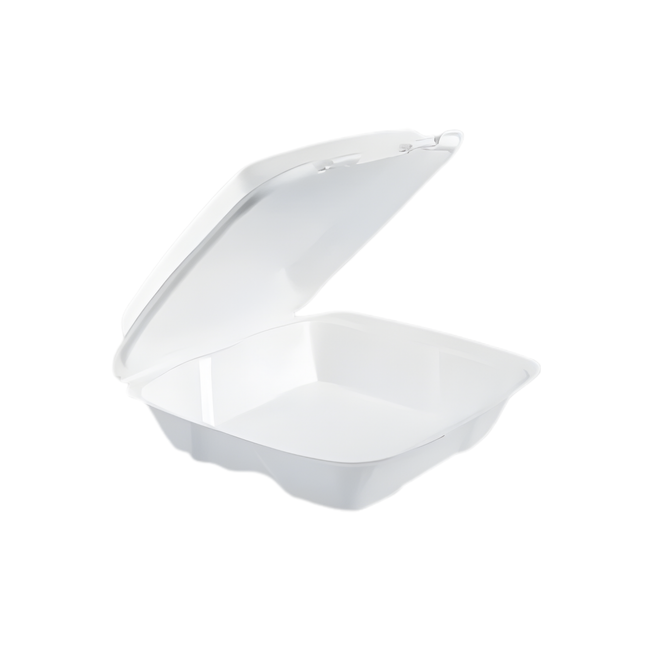 Dart 90HT1R White Foam Hinged Lid Container 9" x 9" x 3" - 1 Compartment – 200/Case