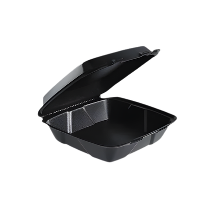 Dart 90HT1BR Black Foam Hinged Lid Container 9" x 9" x 3" - 1 Compartment – 200/Case