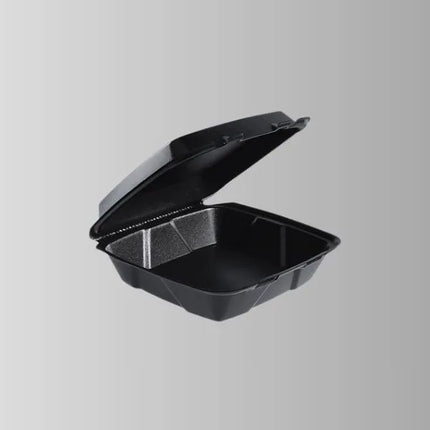 Dart 90HT1BR Black Foam Hinged Lid Container 9" x 9" x 3" - 1 Compartment – 200/Case