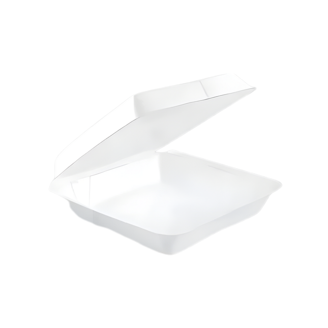 Dart 95HT1R White Foam Hinged Lid Container 9.25" x 9.5" x 3" - 1 Compartment – 200/Case