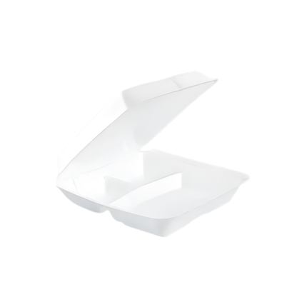 Dart 95HT3R White Foam Hinged Lid Container 9.25" x 9.5" x 3" - 3 Compartment – 200/Case
