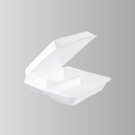Dart 95HT3R White Foam Hinged Lid Container 9.25" x 9.5" x 3" - 3 Compartment – 200/Case
