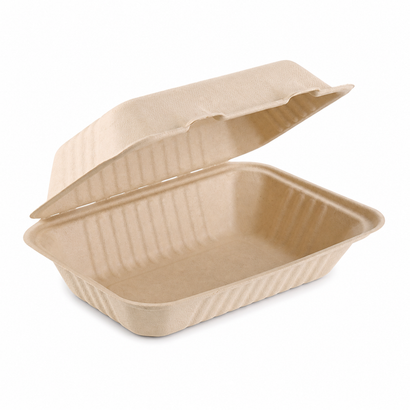 Rise Up 9" x 6" Natural Bagasse Take-Out Container - 250/Case