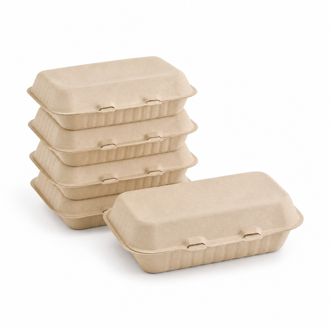 Rise Up 9" x 6" Natural Bagasse Take-Out Container - 200/Case
