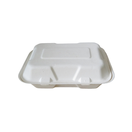 Bagasse Clamshell Take-out Container 9" x 6" x 3" - 1 Compartment 250/Case