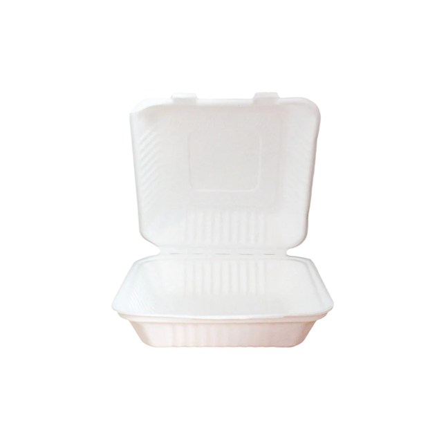 Bagasse Clamshell Take-out Container 9" x 9" x 3" - 1 Compartment 200/Case