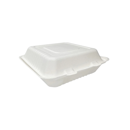 Bagasse Clamshell Take-out Container 9" x 9" x 3" - 1 Compartment 200/Case