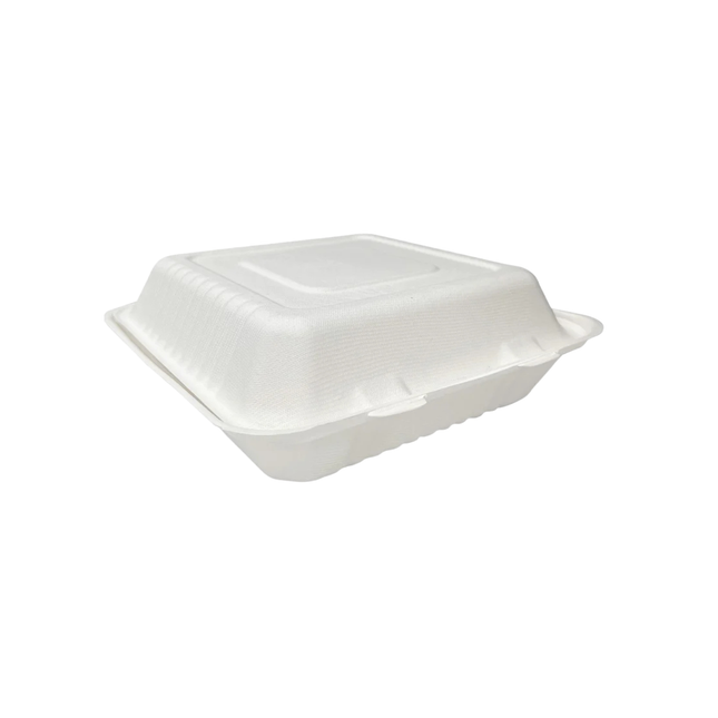 Bagasse Clamshell Take-out Container 9" x 9" x 3" - 1 Compartment 200/Case