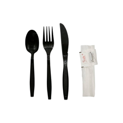 Heavy Duty Black Cutlery Kit - 250/Case
