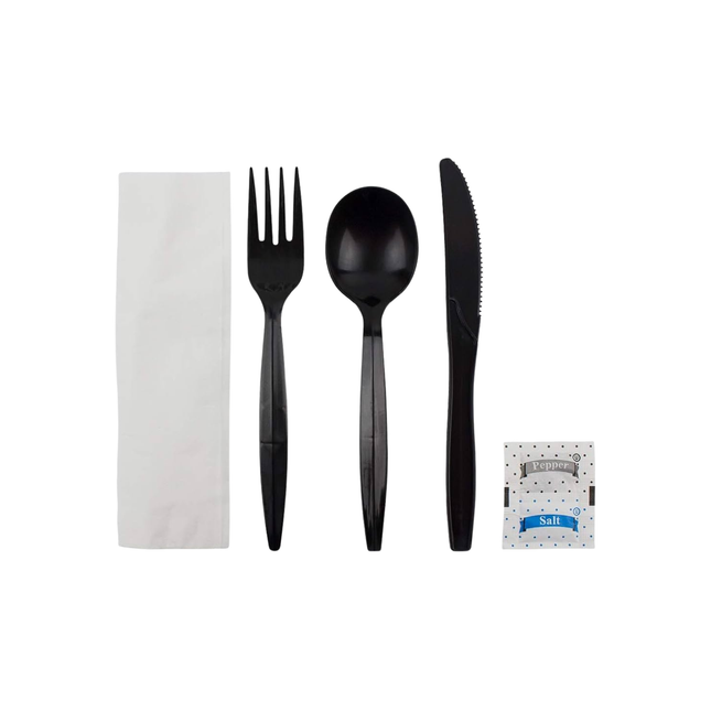 Heavy Duty Black Cutlery Kit - 250/Case