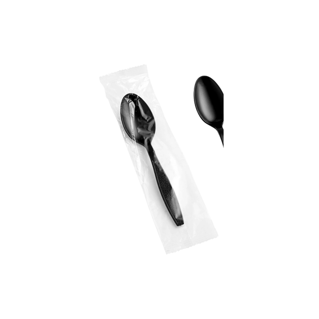 HD Black Plastic Tea Spoon, Individually Wrapped PS - 1000/Case