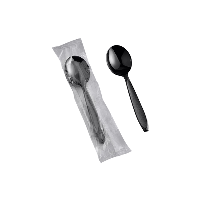 Heavy Duty Black Plastic Tea Spoon, Individually Wrapped PS - 1000/Case