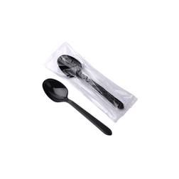 Medium Weight Black Plastic Tea Spoon, Individually Wrapped - 1000/Case