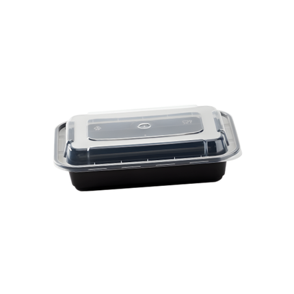 16 oz. Black Rectangular Microwavable Container with Clear Lid - 150/Case