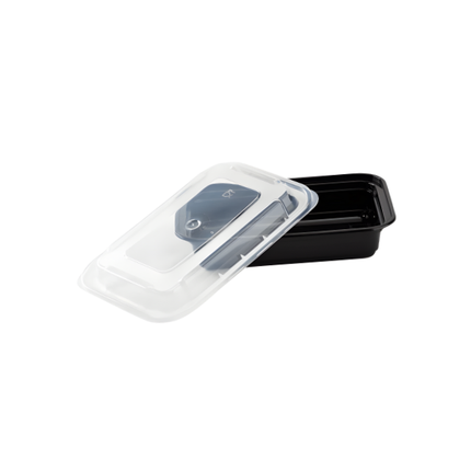 16 oz. Black Rectangular Microwavable Container with Clear Lid - 150/Case
