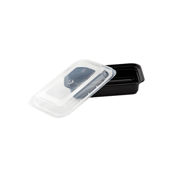 16 oz. Black Rectangular Microwavable Container with Clear Lid - 150/Case