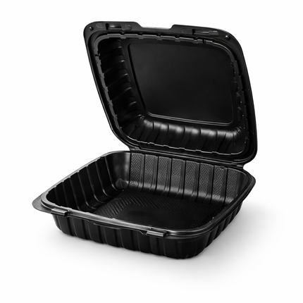 MFPP Black Hinged Container 1 Compartment 8x8 150/Case