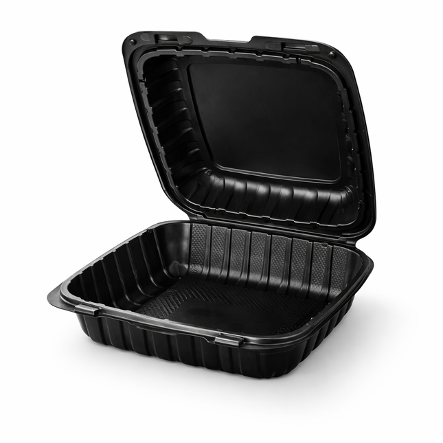 MFPP Black Hinged Container 1 Compartment 8x8 150/Case