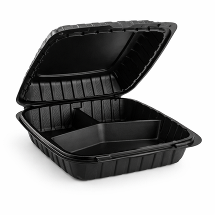 MFPP Black Hinged Container 3 Compartment 9x9 150/Case