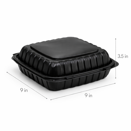 MFPP Black Hinged Container 3 Compartment 9x9 150/Case