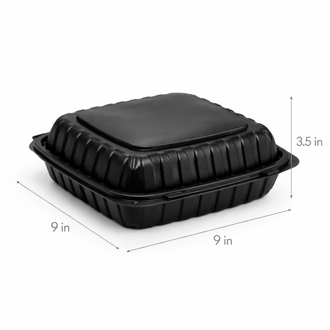 MFPP Black Hinged Container 3 Compartment 9x9 150/Case