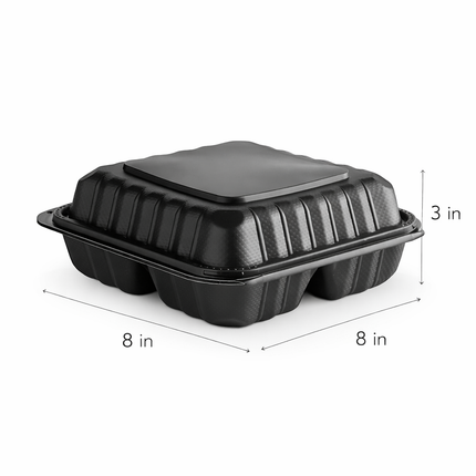 MFPP Black Hinged Container 3 Compartment 8x8 150/Case