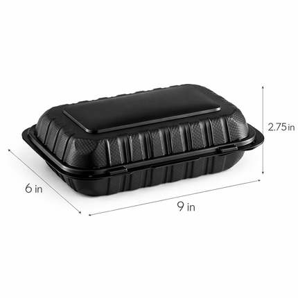 MFPP Black Hinged Container 1 Compartment 9x6 150/Case